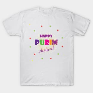 Happy Purim Festival. Kids Party Decoration. Gifts Jewish Holiday Traditional symbols T-Shirt